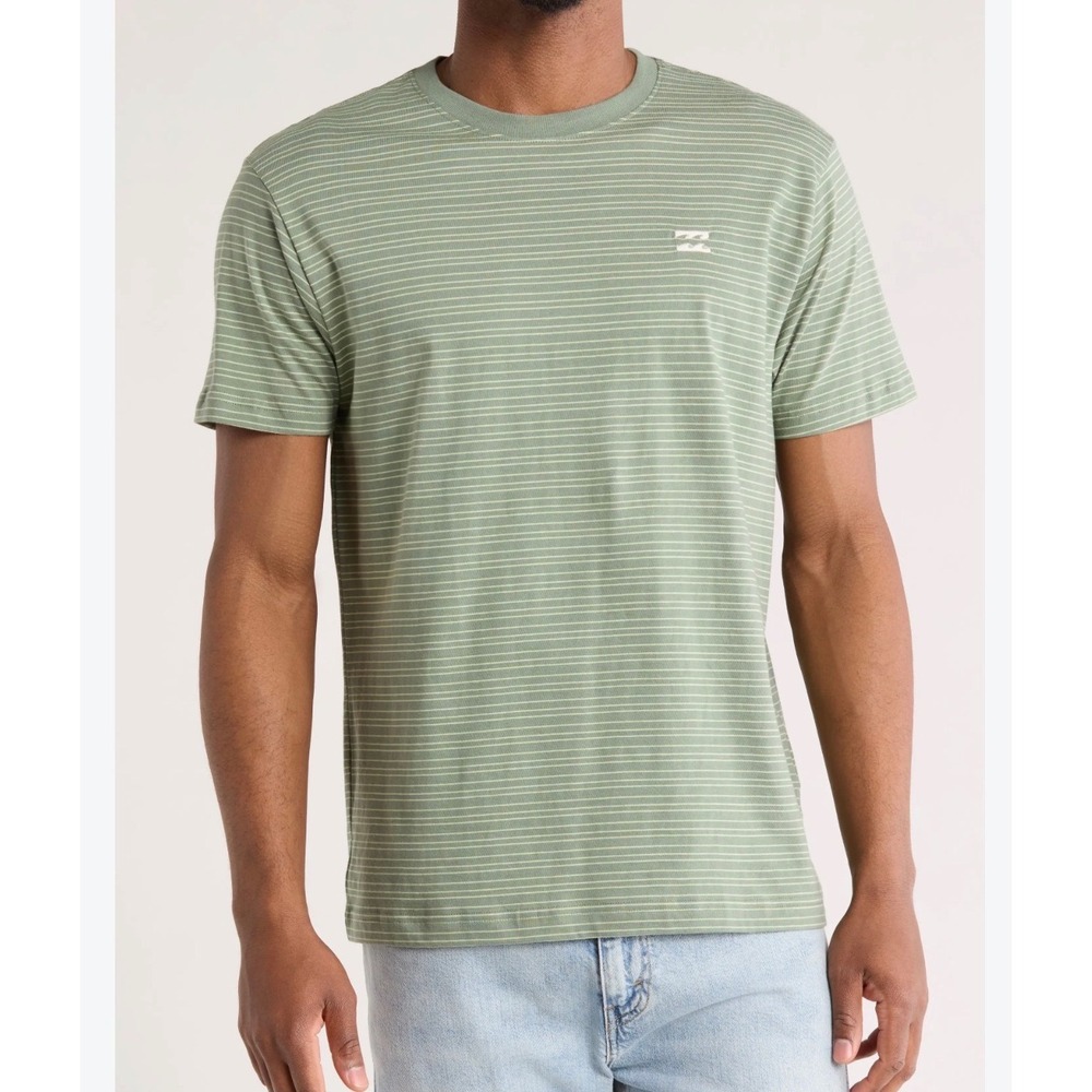 Billabong T-Shirt Mens Medium Green NWT Striped Short Sleeve Crew Neck Surf Tee